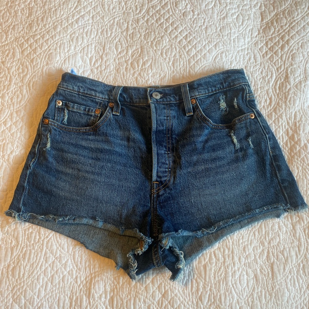 Levi's High Waist Distressed Blue Denim Shorts
